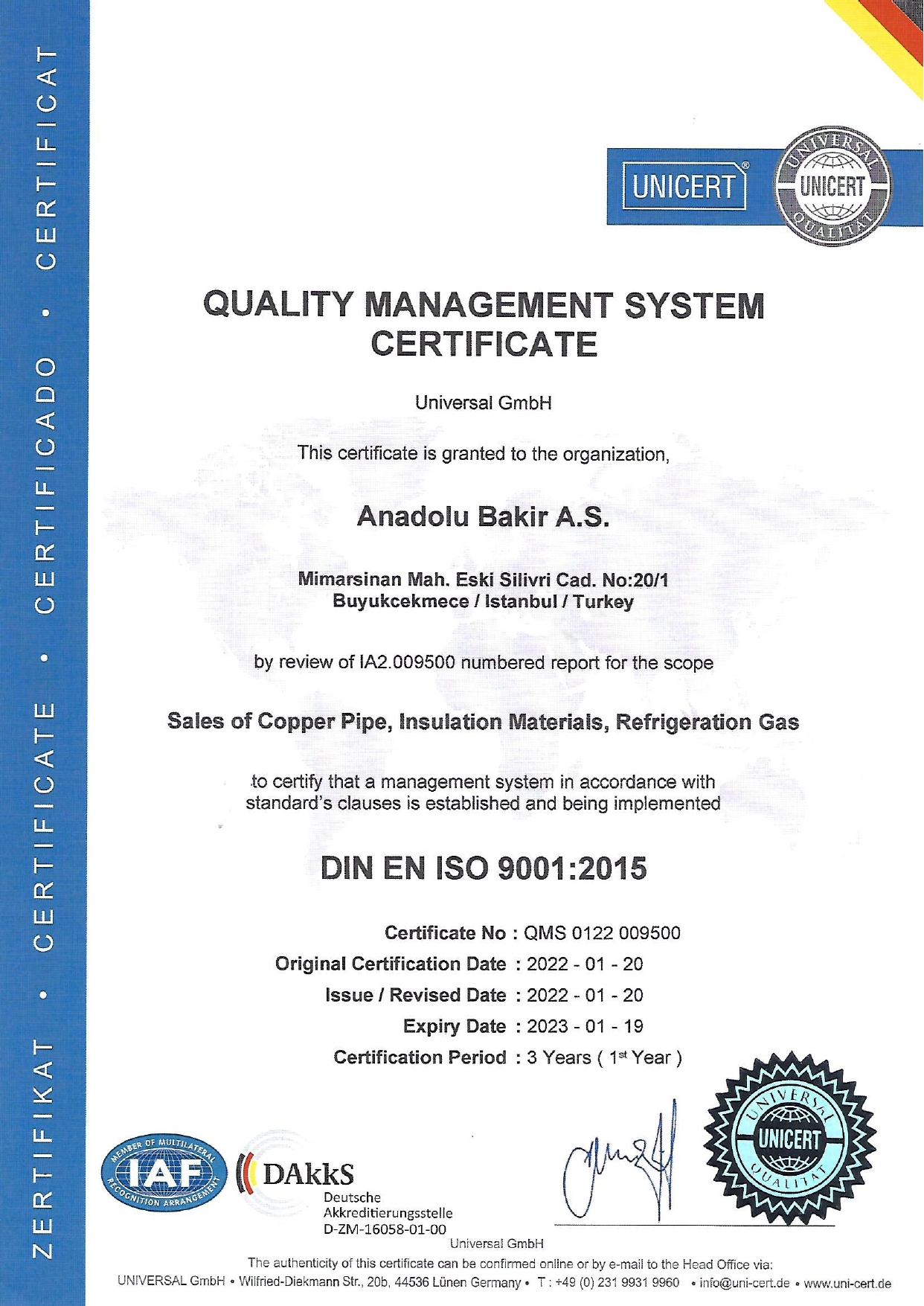 ISO 9001:2015 Quality Management Certificate